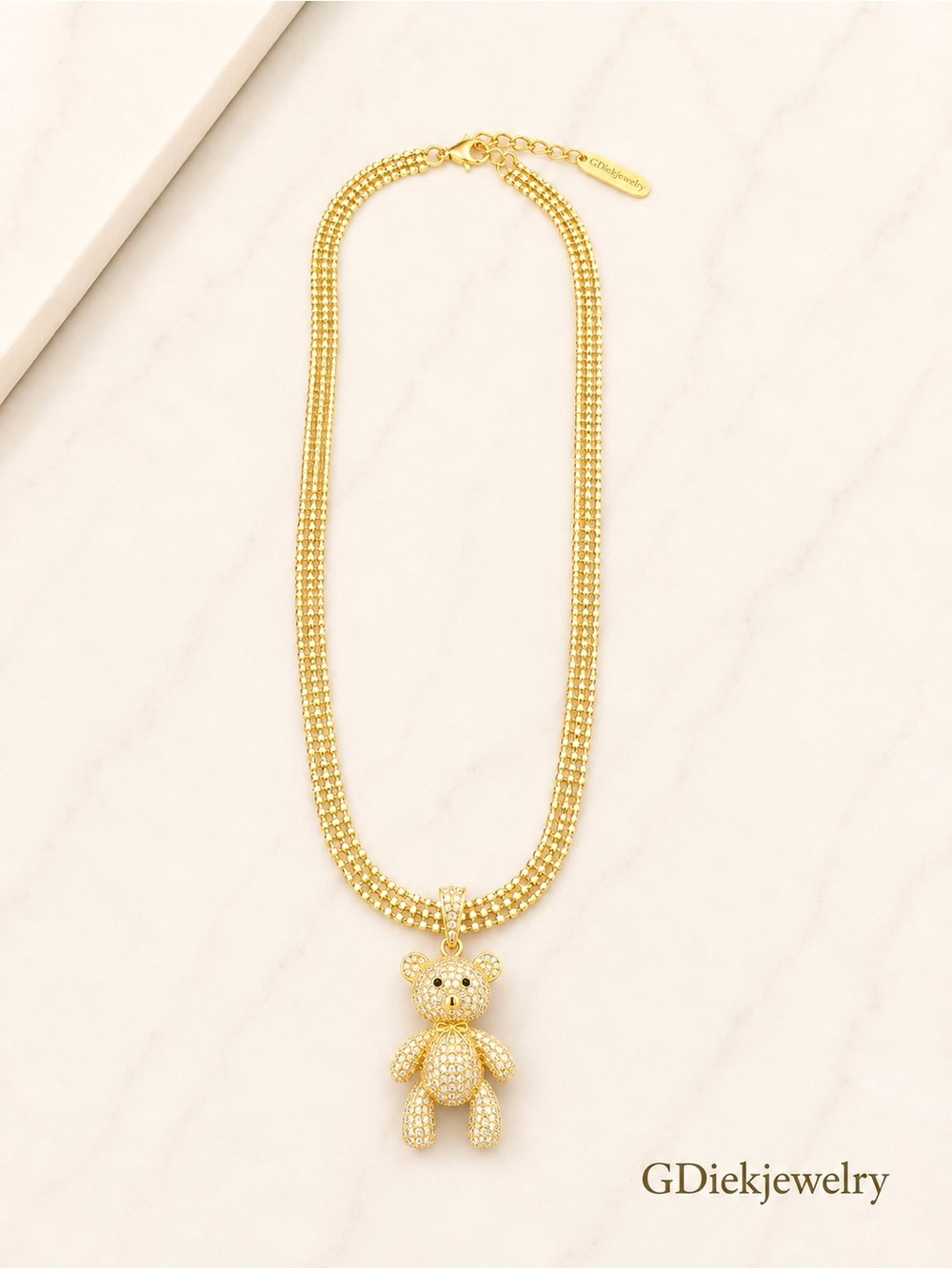 Goldfilled Tone Pave Teddy Pendant Necklace